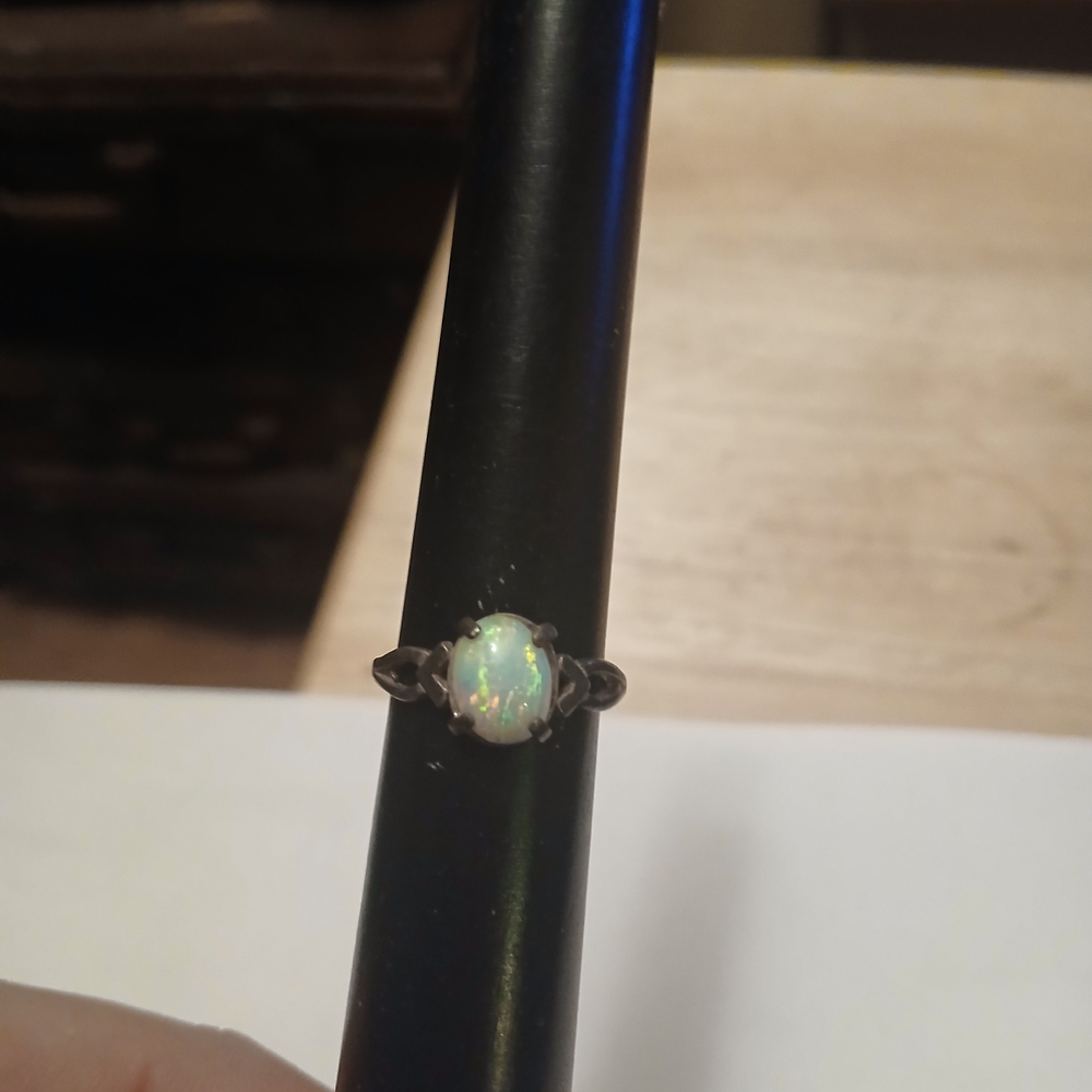 Iridescent Opal Ring in Sterling Silver Band